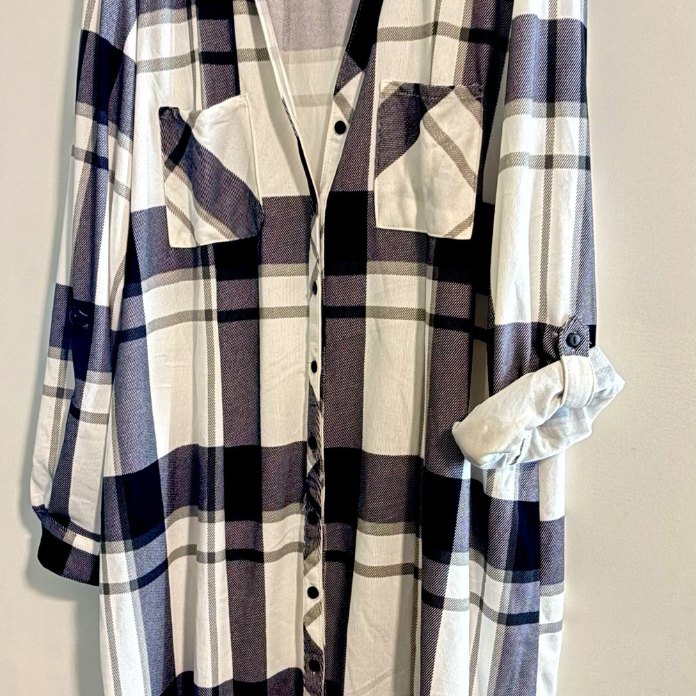 Plaid Button-Up Dress 2X